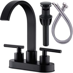 trustmi bathroom faucet matte black 2 handle lavatory basin sink faucet swivel waterfall 4 inch centerset vanity faucet with overflow pop up drain assembly