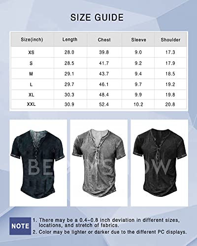 Mens Short Sleeve Henley Shirts Distressed Vintage Tee Shirts Casual Button Down Washed T-Shirts for Men