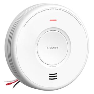 x-sense ac hardwired combination smoke and carbon monoxide detector, hardwired interconnected smoke and co detector alarm with replaceable battery backup, xp06, 1-pack