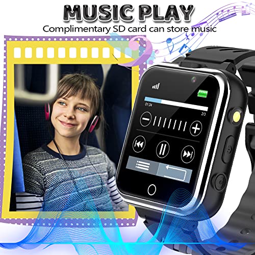 OVV Kids Game Smart Watch Boy Girl Age 3-12 with 24 Games Dual Camera 1.54" HD Screen Video Music Player Pedometer Alarm Clock Torch Calculator Student Digital Wrist Watch Electronic Learning Toys
