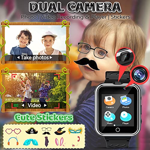 OVV Kids Game Smart Watch Boy Girl Age 3-12 with 24 Games Dual Camera 1.54" HD Screen Video Music Player Pedometer Alarm Clock Torch Calculator Student Digital Wrist Watch Electronic Learning Toys