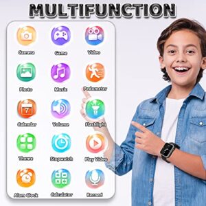 OVV Kids Game Smart Watch Boy Girl Age 3-12 with 24 Games Dual Camera 1.54" HD Screen Video Music Player Pedometer Alarm Clock Torch Calculator Student Digital Wrist Watch Electronic Learning Toys