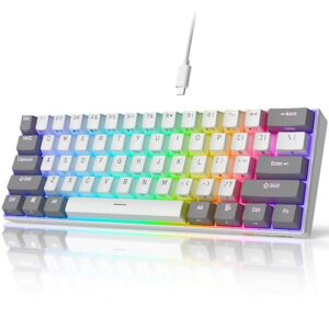 ilovbee i61 mechanical keyboard 60 percent, wired hot swappable compact rgb gaming keyboard, 61 keys mini keyboard with red switch for pc/mac gamer, software supported, grey-white