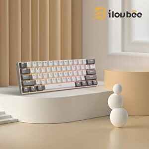 iLovBee i61 Mechanical Keyboard 60 Percent, Wired Hot Swappable Compact RGB Gaming Keyboard, 61 Keys Mini Keyboard with Red Switch for PC/Mac Gamer, Software Supported, Grey-White