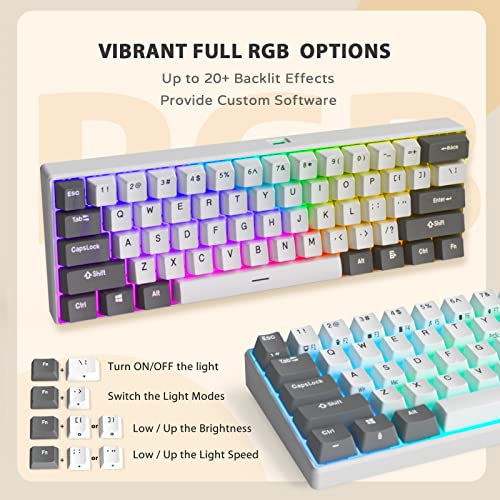 iLovBee i61 Mechanical Keyboard 60 Percent, Wired Hot Swappable Compact RGB Gaming Keyboard, 61 Keys Mini Keyboard with Red Switch for PC/Mac Gamer, Software Supported, Grey-White