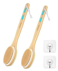 metene 2 pack shower brush with soft and stiff bristles, bath dual-sided long handle back scrubber body exfoliator for wet or dry brushing