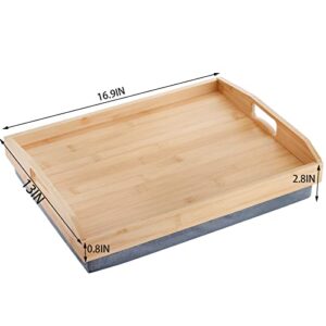 Cedilis Bamboo Lap Tray with Detachable Pillow, 16.9 x13 in Serving Tray with Handles, Bed Tray for Eating