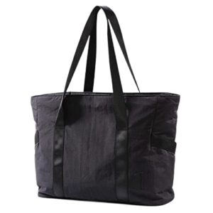 bagsmart women tote bag, large shoulder bag, top handle handbag with yoga mat buckle for gym, work, college,school supplies, black