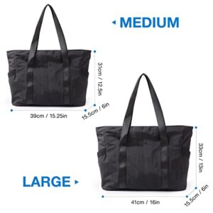 BAGSMART Women Tote Bag, Large Shoulder Bag, Top Handle Handbag with Yoga Mat Buckle for Gym, Work, college,school supplies, Black