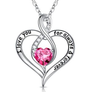 ursilver love heart pink sapphire birthstone necklace - s925 sterling silver birthstone necklace october birthstone necklace mothers day gifts christmas gifts jewelry gifts for women mom wife grandma