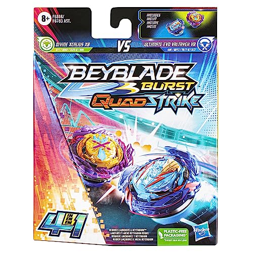 Beyblade Burst QuadStrike Ultimate Evo Valtryek V8 and Divine Xcalius X8 Spinning Top Dual Pack, 2 Battling Game Top Toy for Kids Ages 8 and Up