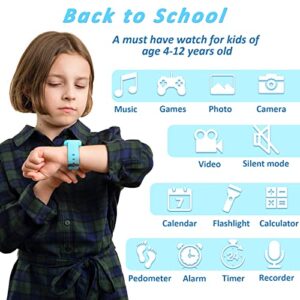 PTHTECHUS Kids Smart Watch Toys - Boys and Girls Smart Watch with Game Music MP3 Player Video HD Selfie Camera Calculator Alarm Clock Flashlight Recording 12/24 Hour Pedometer for 4-14 Years Old Gift