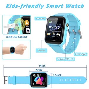 PTHTECHUS Kids Smart Watch Toys - Boys and Girls Smart Watch with Game Music MP3 Player Video HD Selfie Camera Calculator Alarm Clock Flashlight Recording 12/24 Hour Pedometer for 4-14 Years Old Gift