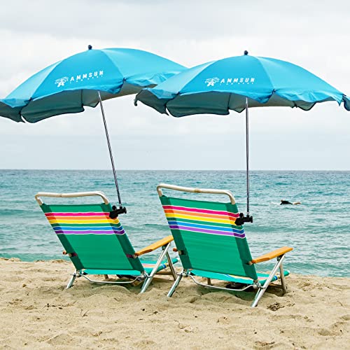 AMMSUN 2 PCS Chair Umbrella with Clamp 43 inches UPF 50+,Portable Clamp on Patio Chair,Beach Chair,Stroller,Sport chair,Wheelchair and Wagon,Bright Blue,2 Pack