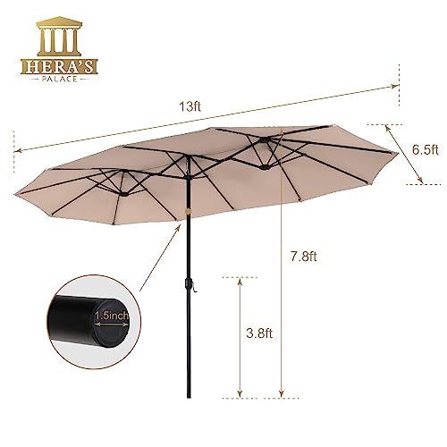 HERA'S PALACE 13ft Rectangle Patio Umbrellas, Large Outdoor Umbrella with Crank, Powerful UV Protective, Table Umbrella Outdoor Patio for Backyard, Pool, Garden, Deck