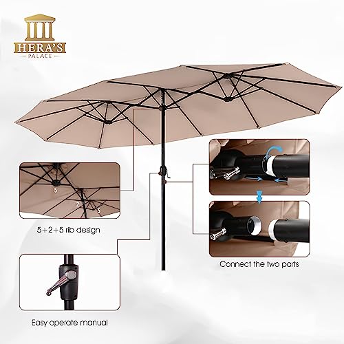 HERA'S PALACE 13ft Rectangle Patio Umbrellas, Large Outdoor Umbrella with Crank, Powerful UV Protective, Table Umbrella Outdoor Patio for Backyard, Pool, Garden, Deck