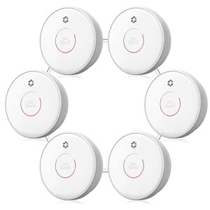 putogesafe smoke detector interconnected, wireless smoke alarm with 5 years replaceable battery, 10-year lifetime fire alarm with silence function and low battery warning for bedroom and home,6 packs