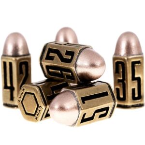 Bullet Metal Dice Set - Six Brass D6 Dices - Great for DND, Warhammer 40k, Role Playing Homebrews, D&D, Great RPG/Dungeons and Dragons/D and D Accessories Gifts. Can Use with Dice Tray/Tower