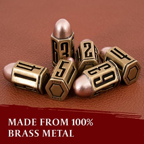 Bullet Metal Dice Set - Six Brass D6 Dices - Great for DND, Warhammer 40k, Role Playing Homebrews, D&D, Great RPG/Dungeons and Dragons/D and D Accessories Gifts. Can Use with Dice Tray/Tower