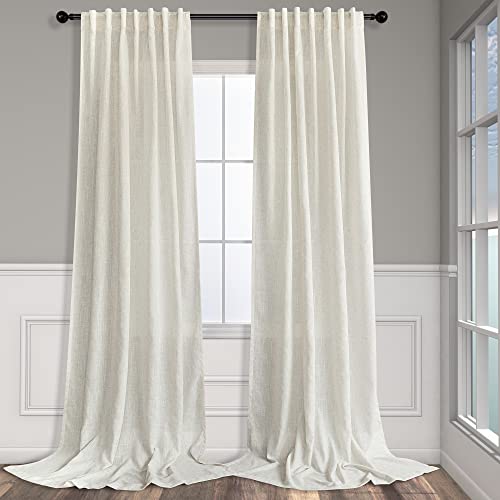 Natural Linen Curtains 108 Inches Long for Living Room 2 Panels Set Back Tab Loop Pocket Draperies Neutral Earth Tone Soft Cotton Textured Semi Sheer Linen Curtains for Large Window Vertical 9 FT Tall