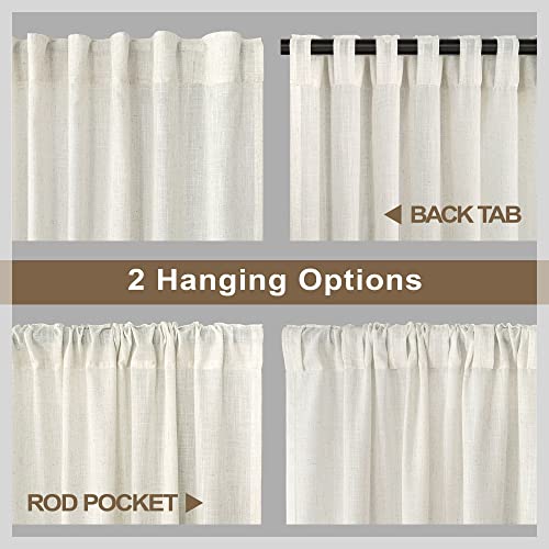 Natural Linen Curtains 108 Inches Long for Living Room 2 Panels Set Back Tab Loop Pocket Draperies Neutral Earth Tone Soft Cotton Textured Semi Sheer Linen Curtains for Large Window Vertical 9 FT Tall
