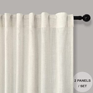 Natural Linen Curtains 108 Inches Long for Living Room 2 Panels Set Back Tab Loop Pocket Draperies Neutral Earth Tone Soft Cotton Textured Semi Sheer Linen Curtains for Large Window Vertical 9 FT Tall