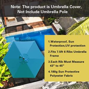 Sunnyglade 7.5Ft 6 Ribs Umbrella Canopy Replacement Patio Top Cover For Market Umbrella (Teal Blue)