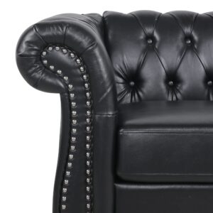 ONCIN Chesterfield Sofa Leather for Living Room, 3 Seater Sofa Tufted Couch Faux Leather with Rolled Arms and Nailhead for Living Room, Bedroom, Office, Apartment (Black)