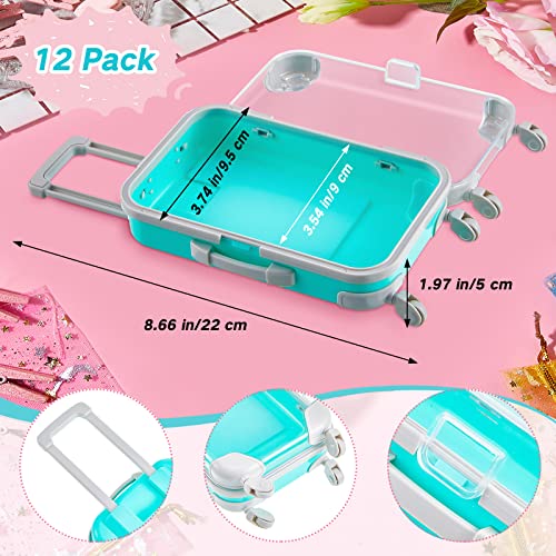 12 Pack Mini Suitcase Favor Box False Eyelashes Packaging Box Plastic Rolling Empty Lash Boxes Trolley Tiny Suitcase Miniature Candy Box for Travel Theme Parties and Celebrations, 9 Colors