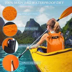 Waterproof Backpack Lightweight Dry Bags, 20L Roll Top Dry Sack with Phone Case Waist Pouch Set for Kayaking, Hiking, Swimming,Beach,Camping, Fishing,Boating & Rafting for Men & Women (Orange)