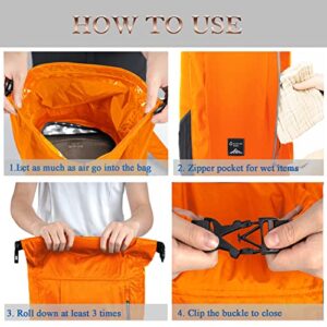 Waterproof Backpack Lightweight Dry Bags, 20L Roll Top Dry Sack with Phone Case Waist Pouch Set for Kayaking, Hiking, Swimming,Beach,Camping, Fishing,Boating & Rafting for Men & Women (Orange)