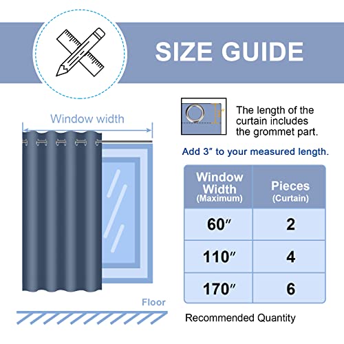 Magichome Grey Blue Blackout Curtains for Bedroom 63 Length, Thermal Insulated Full Light Blocking Curtain Drapes with Black Liner, Noise Reducing Draping Durable Grommet Curtains, 42" x 63", 2 Panels