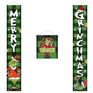 christmas banner, christmas porch decorations sign, 3 pcs christmas door banner decorations, indoor/outdoor christmas decorations, christmas banners for party front porch fireplace wall