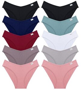 finetoo 10 pack womens underwear cotton cute low rise bikini rib cheeky panties sexy v-shaped waistband hipster s-xl