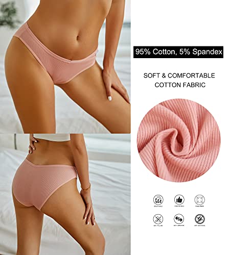 FINETOO 10 Pack Womens Underwear Cotton Cute Low Rise Bikini Rib Cheeky Panties Sexy V-shaped waistband Hipster S-XL