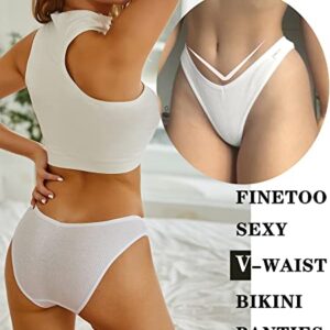 FINETOO 10 Pack Womens Underwear Cotton Cute Low Rise Bikini Rib Cheeky Panties Sexy V-shaped waistband Hipster S-XL