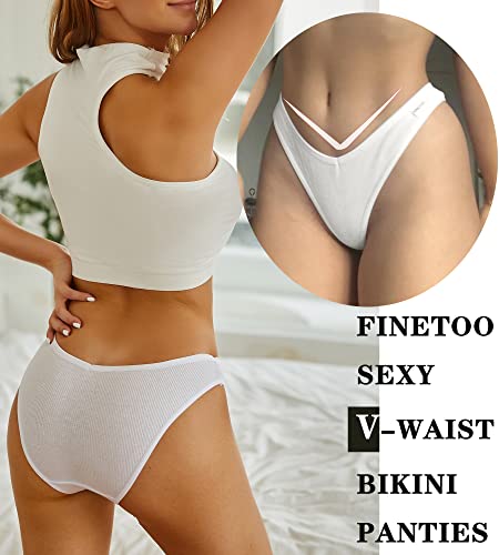 FINETOO 10 Pack Womens Underwear Cotton Cute Low Rise Bikini Rib Cheeky Panties Sexy V-shaped waistband Hipster S-XL