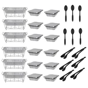 rovsun chafing dish buffet set disposable, buffet servers and warmers, food warmer for parties buffets, 48 pieces catering set, includes full-size wire chafer stand, disposable pans & utensils