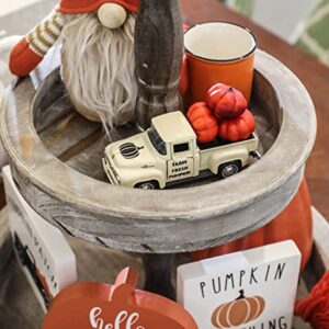 NEWLIGHTURE Mini Harvest Metal Farm Truck with 3 Pumpkins, Fall Farmhouse Vintage Diecast Truck Decor Model for Tiered Tray Home Décor 4.8inch