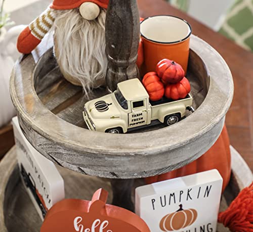 NEWLIGHTURE Mini Harvest Metal Farm Truck with 3 Pumpkins, Fall Farmhouse Vintage Diecast Truck Decor Model for Tiered Tray Home Décor 4.8inch