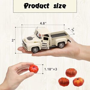 NEWLIGHTURE Mini Harvest Metal Farm Truck with 3 Pumpkins, Fall Farmhouse Vintage Diecast Truck Decor Model for Tiered Tray Home Décor 4.8inch