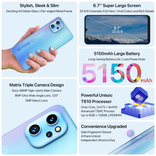 UMIDIGI A13 Pro（6+128GB） Unlocked Cell Phone,Android 11 NFC Smartphone,6.7" HD Full Screen Android Phone,5150mAh Massive Battery Mobile Phone…