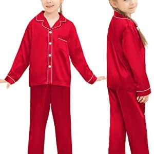 SWOMOG Womens Silk Satin Pajamas Set Long Sleeve Loungewear 2 Piece Sleepwear Button Down Casual Pj Set Red