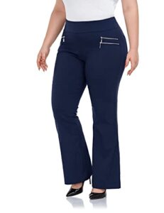 inno plus size dress pants women bootcut dress pants stretchy high waisted pull-on slacks with zipper pockets business casual work, navy, xxl, 28" inseam