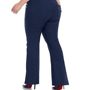 Inno Plus Size Dress Pants Women Bootcut Dress Pants Stretchy High Waisted Pull-on Slacks with Zipper Pockets Business Casual Work, Navy, XXL, 28" Inseam