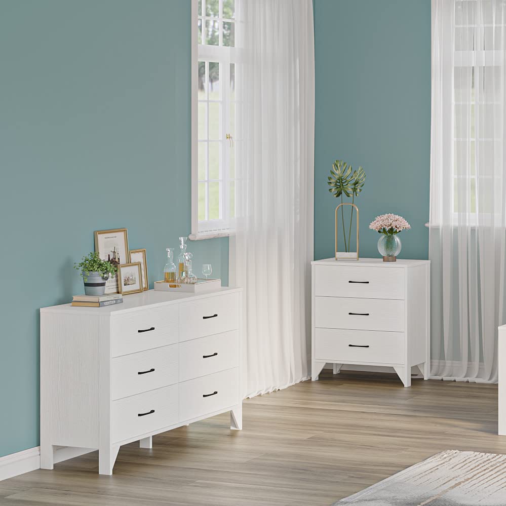 Panana 2/3/4 Drawer Dresser, Chest of Drawers Wooden Storage Dresser Cabinet Bedroom Furniture (White, 3 Drawer)