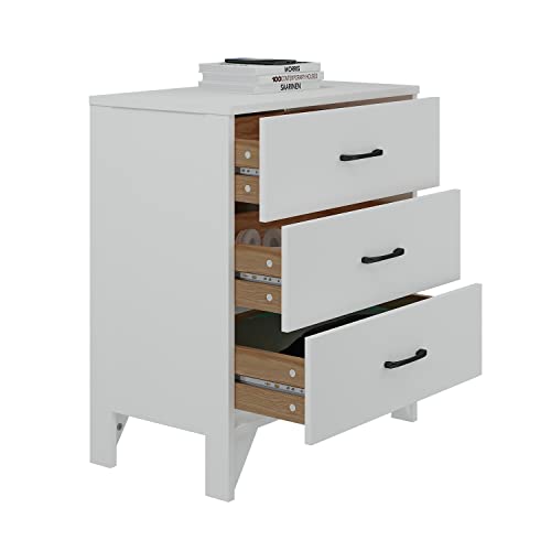 Panana 2/3/4 Drawer Dresser, Chest of Drawers Wooden Storage Dresser Cabinet Bedroom Furniture (White, 3 Drawer)