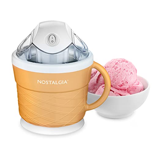 Nostalgia Electric Ice Cream Maker - Old Fashioned Soft Serve Ice Cream Machine Makes Frozen Yogurt or Gelato in Minutes - Fun Kitchen Appliance - Modern Style - Tan - 1.5 Quart