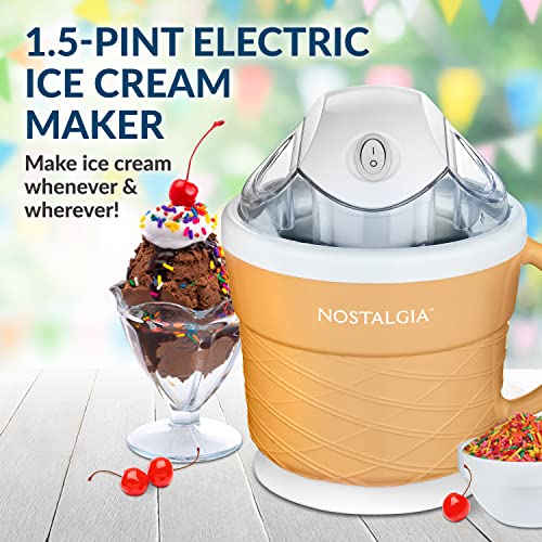 Nostalgia Electric Ice Cream Maker - Old Fashioned Soft Serve Ice Cream Machine Makes Frozen Yogurt or Gelato in Minutes - Fun Kitchen Appliance - Modern Style - Tan - 1.5 Quart