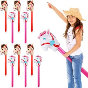 12 pieces inflatable stick horse for kids horsehead stick balloon cute horse sticks inflatable horse cowgirl party decorations for horse themed birthday party baby shower, 37 inches (adorable style)
